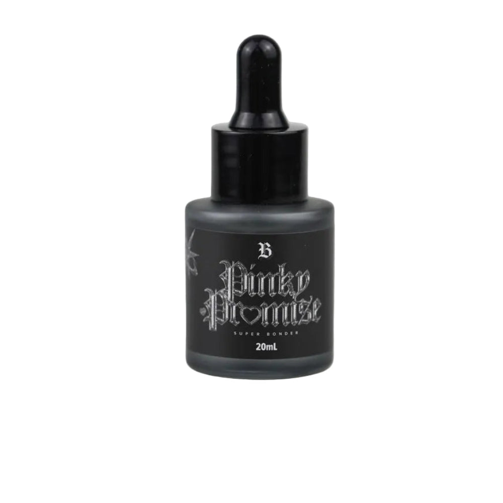 Black dropper bottle with 'Pinky Promise' branding on a gray background